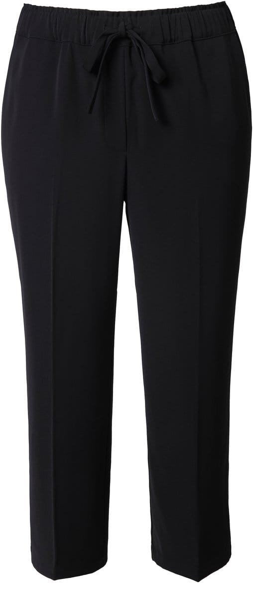 Ulla Popken - Dames - 7/8-broek persplooien elastische tailleband strikbandje - Zwart - Maat 42