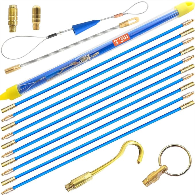 Cable Rods, Fishing Strap, 3.3 m, Fibreglass, Electric Cable Threader, Walk, Tractor in Case, 10 Rods x 33 cm, Blue