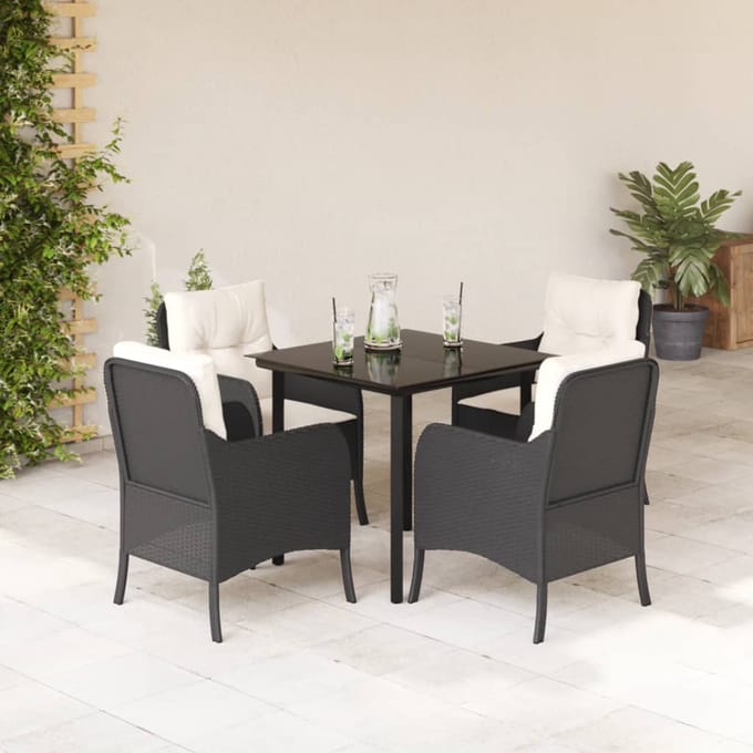vidaXL - 5-delige - Tuinset - met - kussens - poly - rattan - zwart