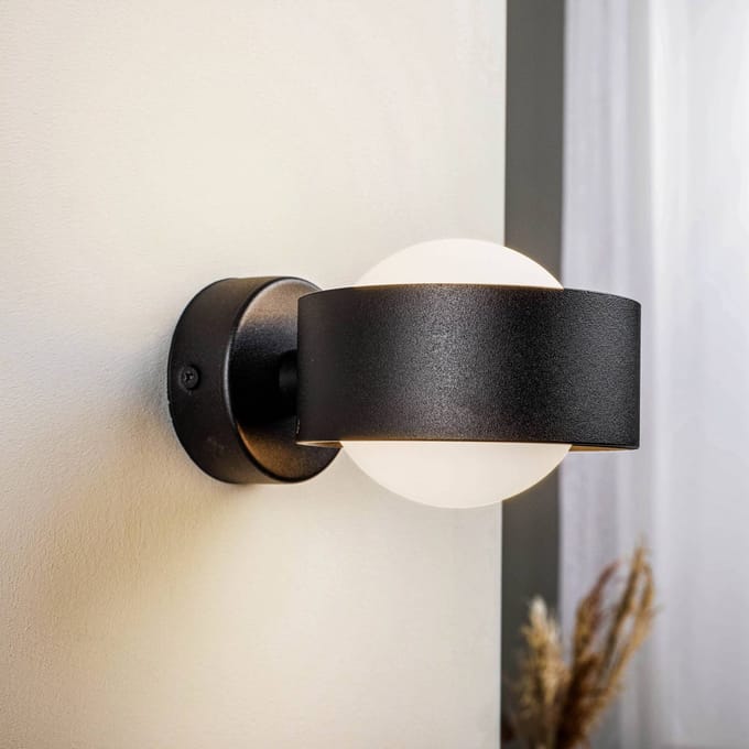 Argon Wandlamp Mado van staal, zwart, 1-lamp