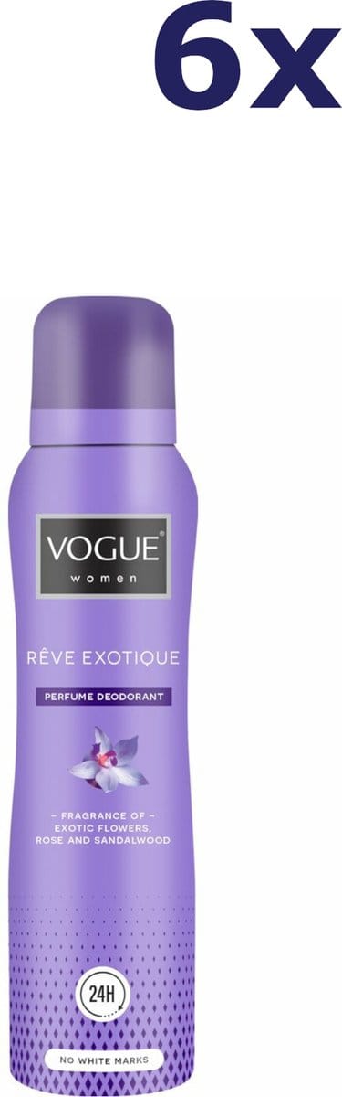 Vogue - Parfum Deodorant Reve Exotique - 6 x 150 ml - Voordeelverpakking