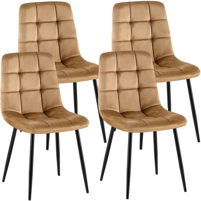 CLP Antibes Set van 4 Eetkamerstoelen - Zonder armleuning - Metaal frame - Velvet - Fluweel/taupe
