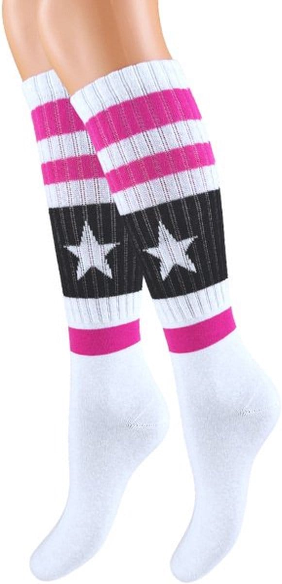 Kniekousen - Sportlook - Ster - Wit/Roze - Maat 27-30