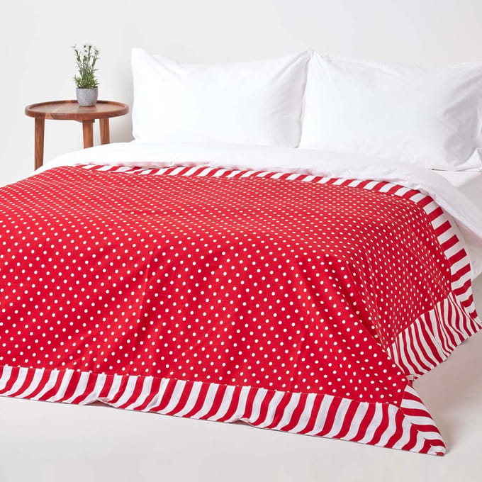 Homescapes polkadotplaid, 100% katoen, rood, 150 x 200 cm