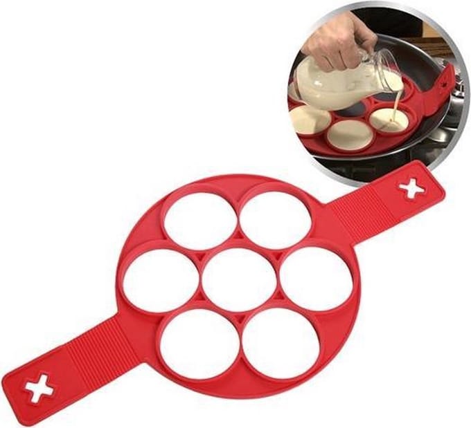 Knaak Pannenkoeken- & Poffertjesmaker Ø5.5cm - Siliconen Bakvorm - Non-stick - Rood - Herbruikbaar & Flexibel