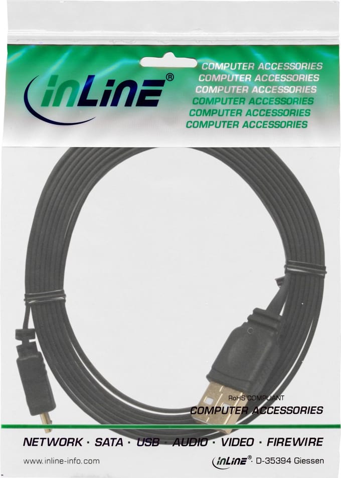 USB Micro B naar USB-A platte kabel - USB2.0 - tot 2A / zwart - 1 meter