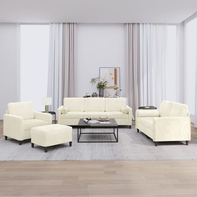 vidaXL - 4-delige - Loungeset - met - kussens - fluweel - crèmekleurig