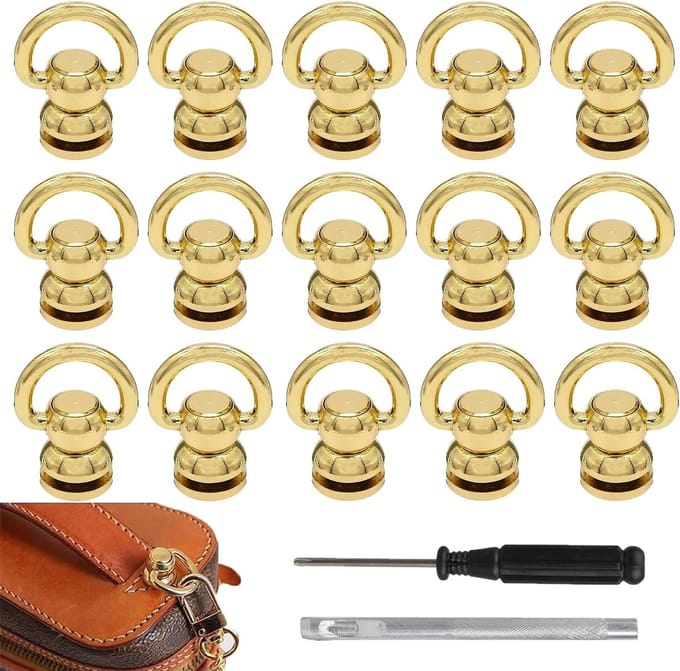 20 Stuks D-Ring Studs en Rivets voor Leren Handwerk - Metaal Schroef Rivets, Button Rivets en Decoratieve Nieten in Goud en Messing