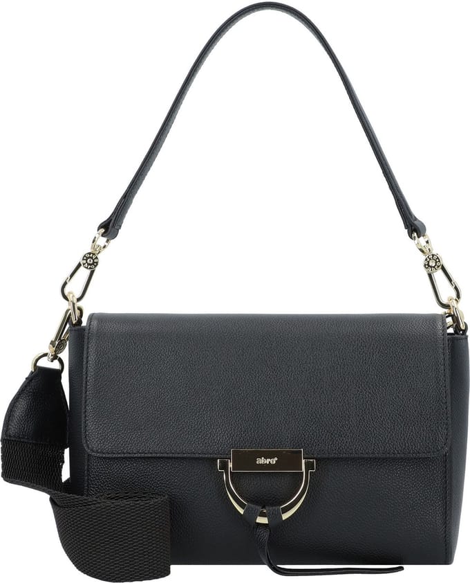 abro Leren Schoudertas Leather Kavir Shoulder Bag Temi Black / Gold Zwart