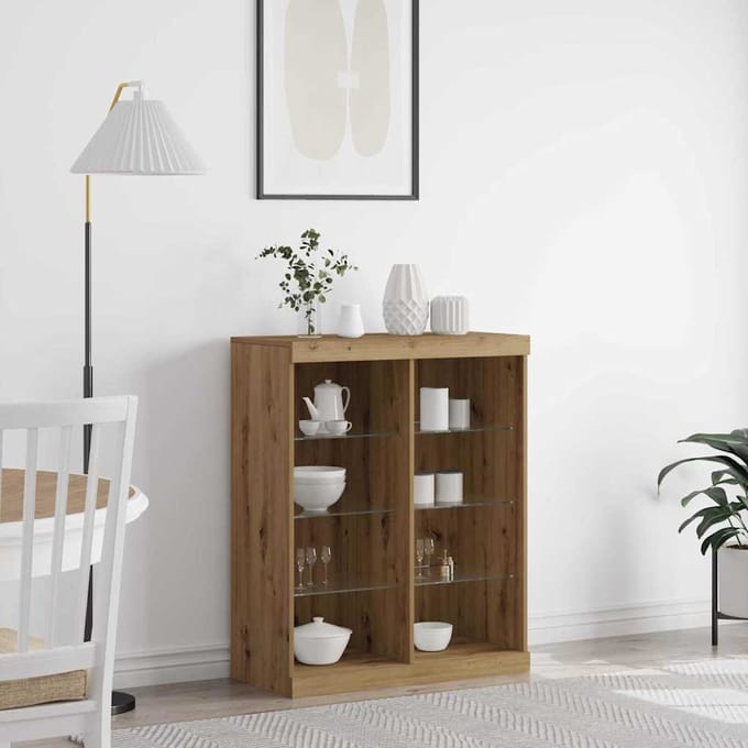 vidaXL - LED - Dressoir - Artisanaal - eiken - 81 - x - 37 - x - 100 - cm - Bewerkt - hout