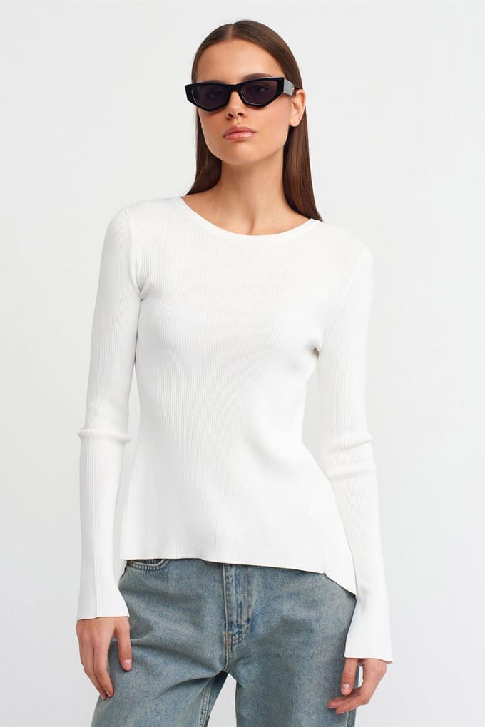 Slim Fit Geribbelde Bootcoll Sweater