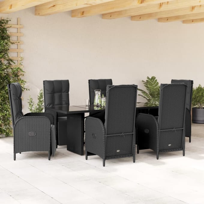 vidaXL - 7-delige - Tuinset - met - kussens - poly - rattan - zwart