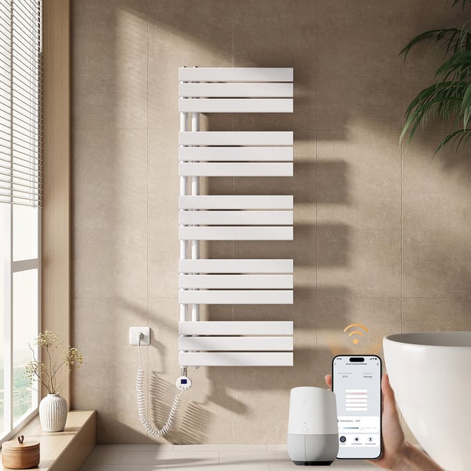 EMKE Elektrische Handdoekradiator - Slimme Bediening - APP Week Timer - 132x50cm - 800W - Glans Wit
