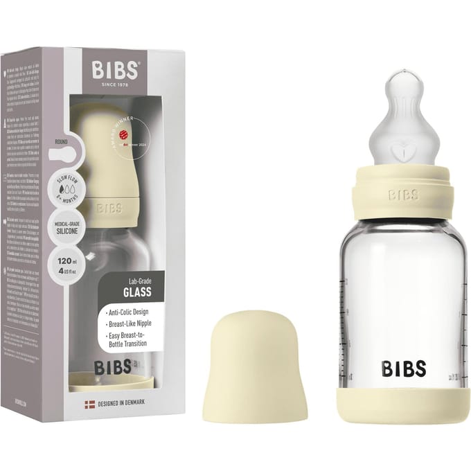 BIBS Fles - Slow Flow - 120 ml - Silicone/Glas - Ivory