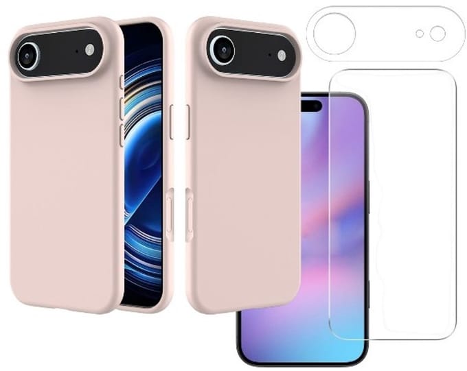 Shockproof Backcover - Liquid Silicone Soft Hoesje - Geschikt voor: iPhone Air - Roze + Screenprotector & Camera Lens Protector