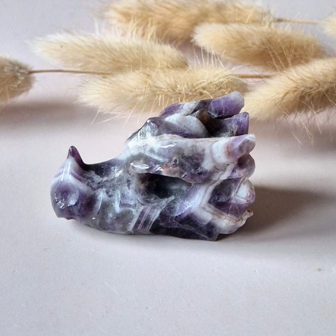 Edelsteen Drakenschedel van Dream Amethist – 5 cm - Dragon Skull carving