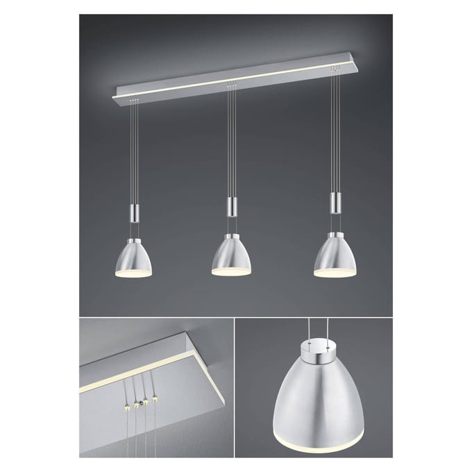 HELL LED hanglamp Leni, 3-lamp, nikkel mat