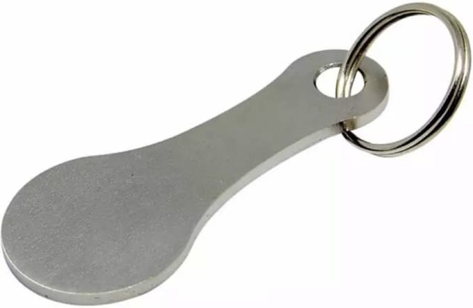 Knaak Winkelwagen Muntje - Sleutelhanger - Metaal - Zilverkleurig - Universeel