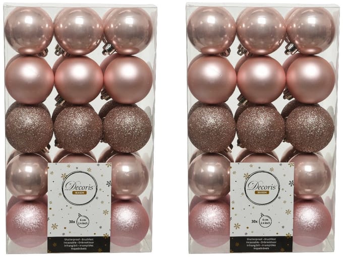 Decoris kerstballen - 60x st - lichtroze - D6 cm - kunststof - kerstversiering