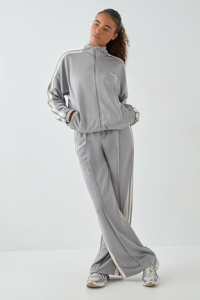 Dames DSGN Studio Tricot Zijstreep Ritssluiting Trainingsjack | Grey | Maat: XS
