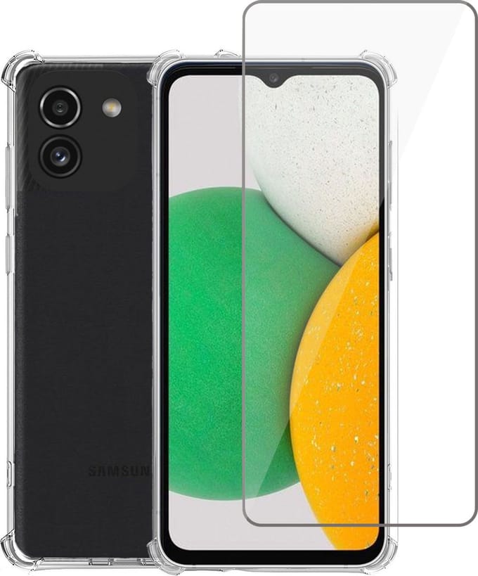 Geschikt voor Samsung A03 Hoesje + Screenprotector – Gehard Glas Cover +Shock Proof Case – Transparant