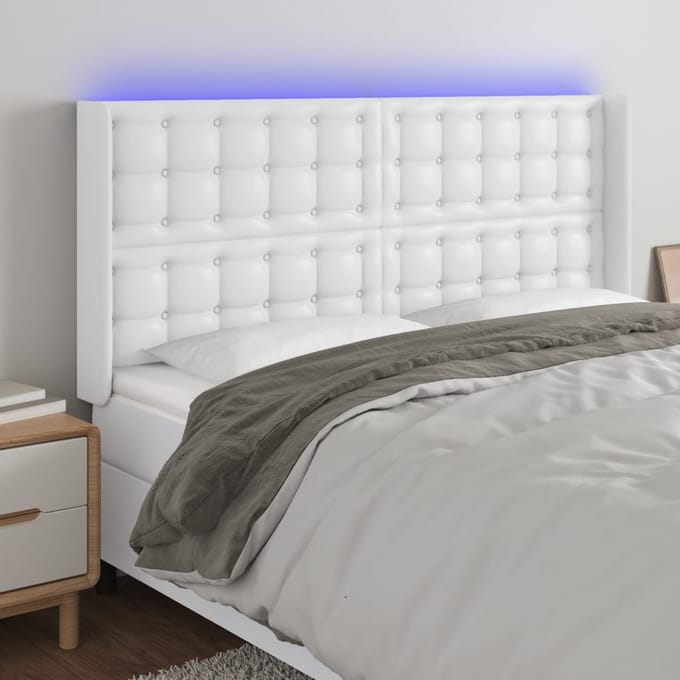 vidaXL - Hoofdbord - LED - 183x16x118/128 - cm - kunstleer - wit