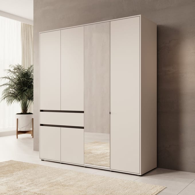 Meubella - Cirelle 2 - Kledingkast met 6 deuren - Beige - 183x55x211 cm