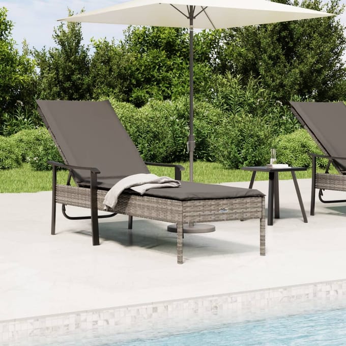 vidaXL - Ligbed - met - kussen - poly - rattan - grijs