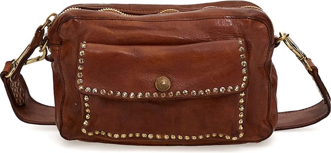 CAMPOMAGGI Leren Schoudertas Bowling Bag Cognac Bruine