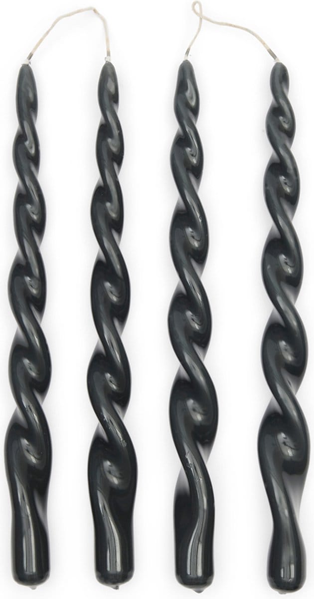 Riviera Maison Tafelkaarsen - Twisted Dinner Candles Glossy - Grijs - 4 Stuks