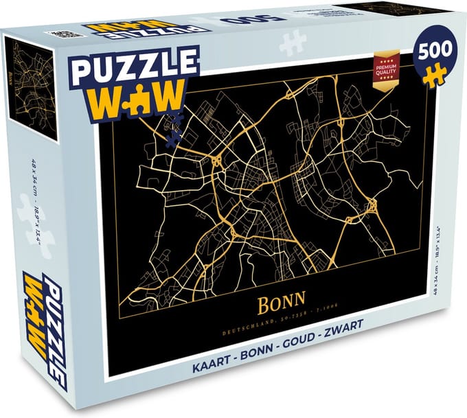 Puzzel Kaart - Bonn - Goud - Zwart - Legpuzzel - Puzzel 500 stukjes