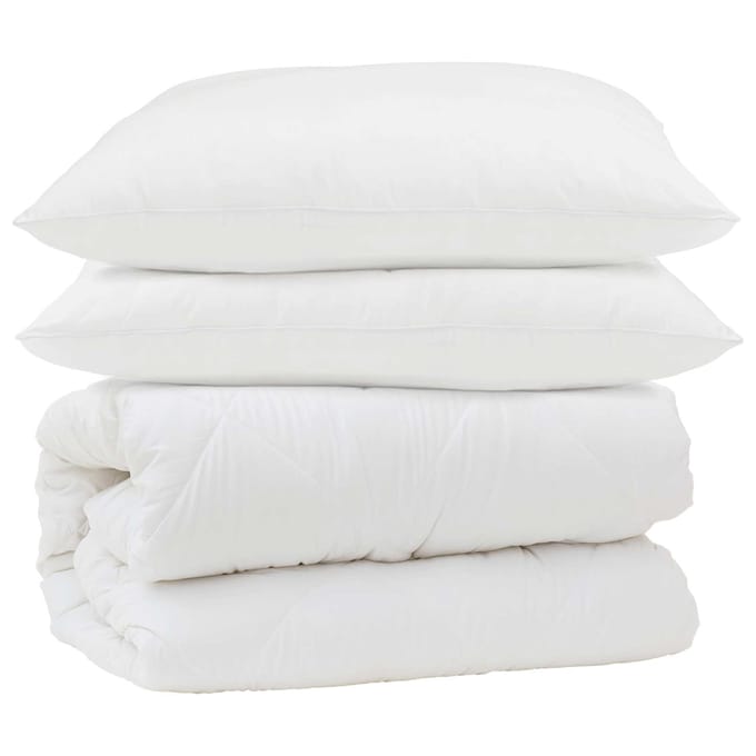 vidaXL - Deken - Set - met - kussen - 3 - st - Wit - Microvezel