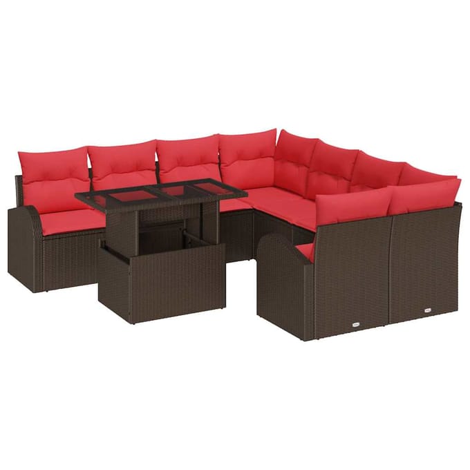 vidaXL - Tuinbank - Set - 9 - st - Bruin - Poly - Riet