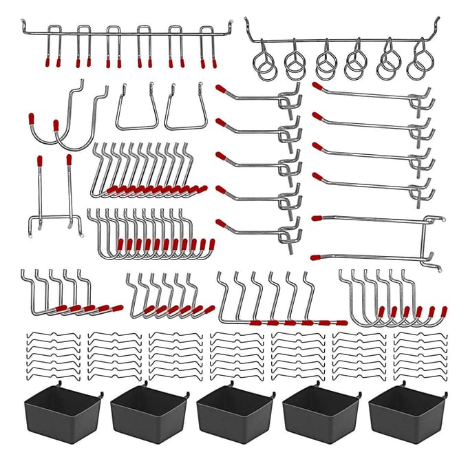 Kit d'assortiment de crochets pour panneau perforé en métal, Kit d'assortiment de serrures à chevilles, Applications suspendues 114Pcs