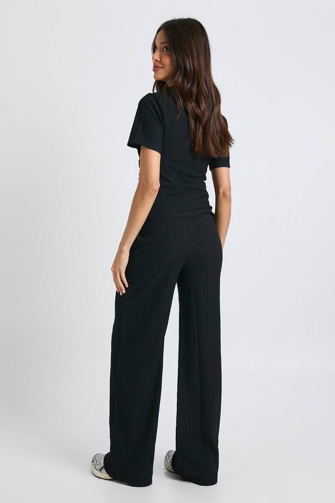 boohoo Dames Getextureerd Wrap voor geplooide taille T-shirt Coord | Black | Maat: 16