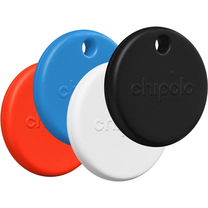 Chipolo POP - Bluetooth Tracker & KeyFinder - Werkt met Apple Find My & Android Find My Device - Tracker Apple iPhone & Android - 120 dB - Zwart & Wit & Rood & Blauw - 4 Pack