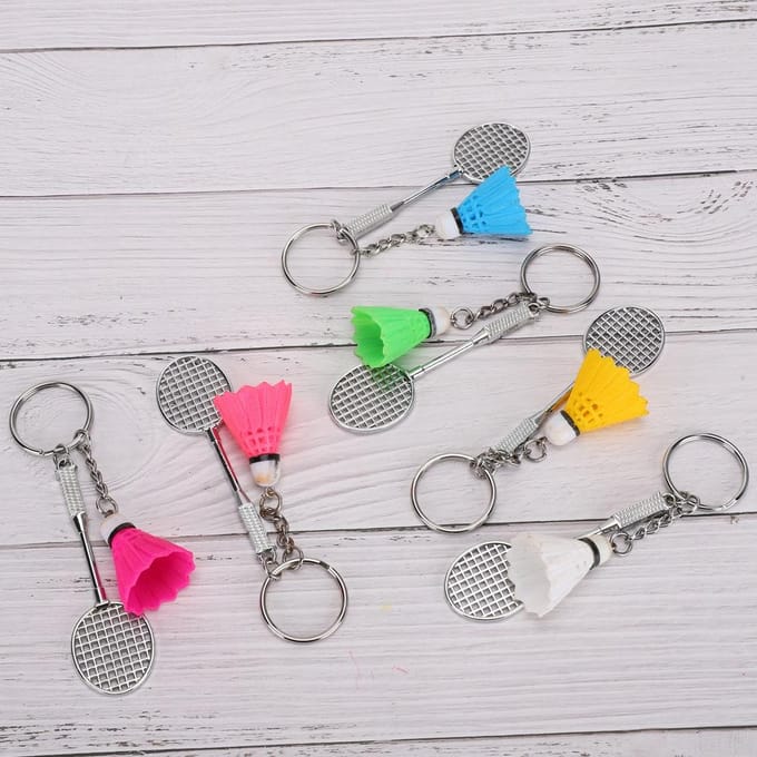 6 Stuks Mini Sleutelhanger Sleutelring Hanger Simulatie Badminton Rackets Hangende Decoratie white