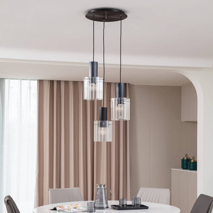 Lucande - hanglamp - 3lichts - Glas, metaal - H: 20 cm - E27 - helder, zwart