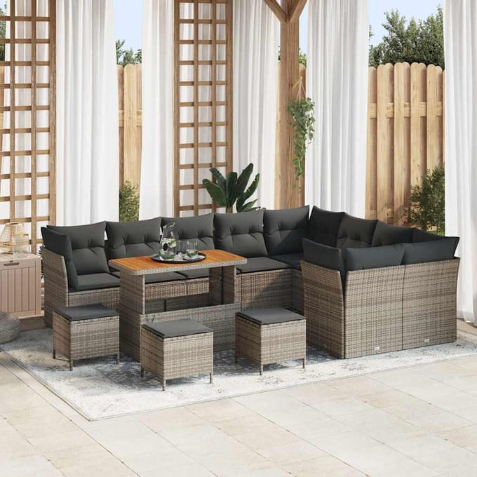 vidaXL - Tuinbank - Set - 13 - st - 9-zits - Grijs - poly - rattan