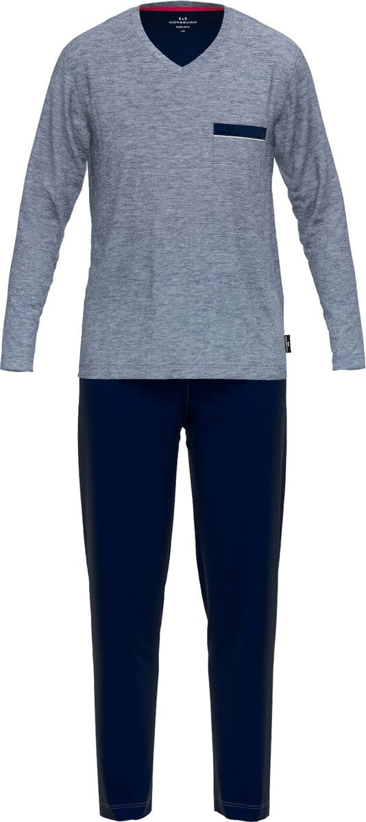Gotzburg heren pyjama V-hals - middenblauw melange