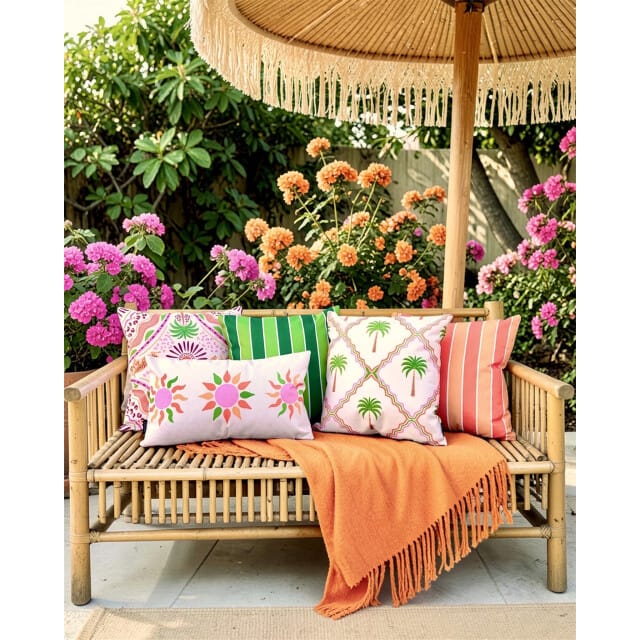 NOVÉE Sierkussen sunset stripe green outdoor | 45x45 cm | katoen/polyester