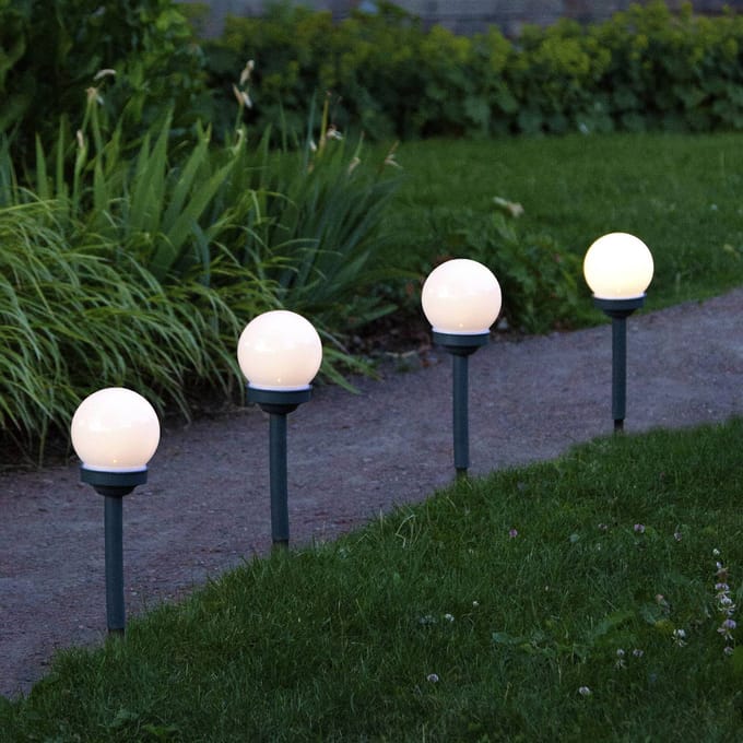 Star Trading zonnepaaltjeset bol, 4 stuks, wit, LED, schemersensor, warm wit, buiten, 27 cm
