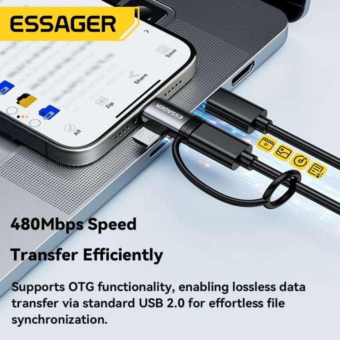 Essager 2-in-1 Lightning/Micro USB Adapter Snel Opladen USB Type C Vrouwelijke Connector voor iPhone 17 16 15 14 13pro iPad Converter grijs