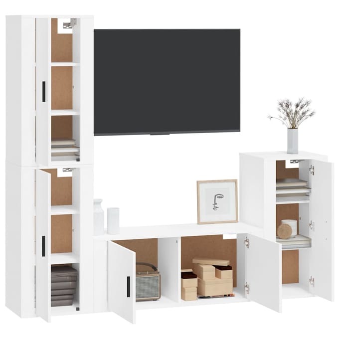 vidaXL - 4-delige - Tv-meubelset - bewerkt - hout - wit