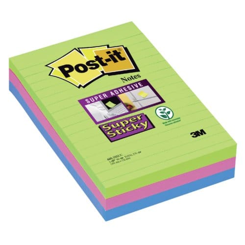 Memoblok post-it 660 super sticky 102x152mm lijn Rainbow 3 stuks