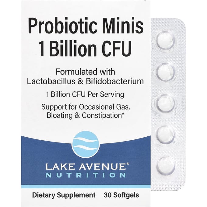 Lake Avenue Nutrition, Probiotische Mini's, 2 Gezonde Bacteriën, 1 Miljard CFU, 30 Mini Softgels