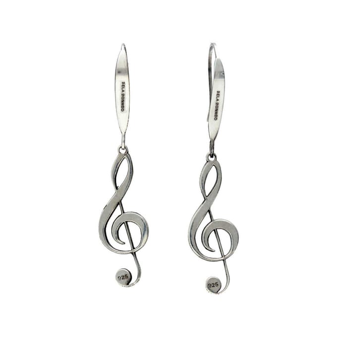 Bela Donaco - Oorbellen Statement – Muzieknoot G-Sleutel – Sterling Zilver