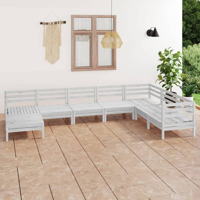 vidaXL - 8-delige - Loungeset - massief - grenenhout - wit