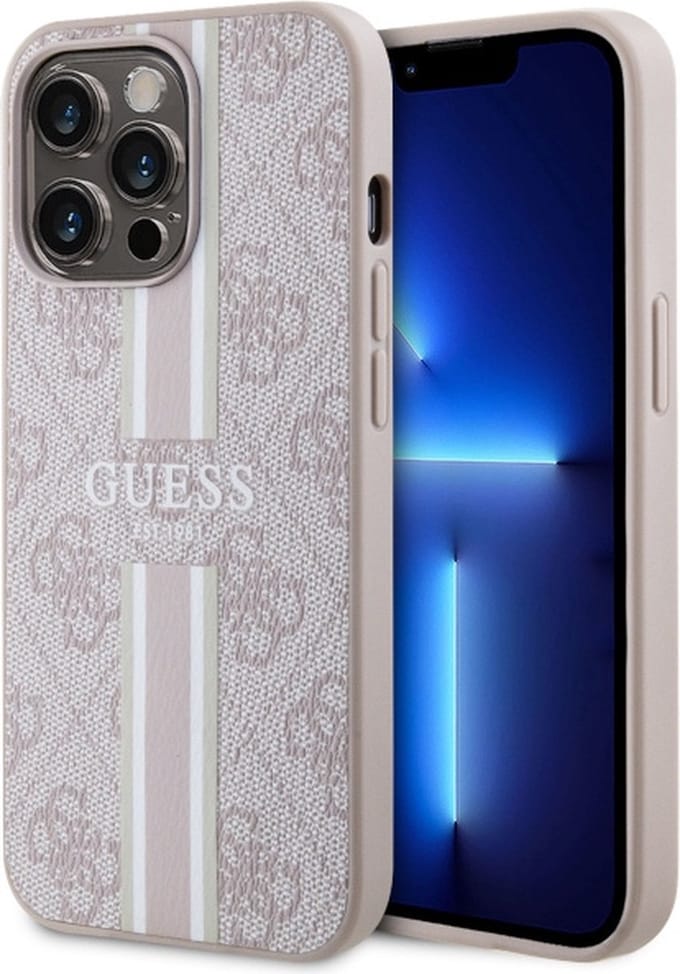 Guess 4G Printed Stripes Hard Case Back Cover met MagSafe voor Apple iPhone 13 / iPhone 13 Pro - Roze