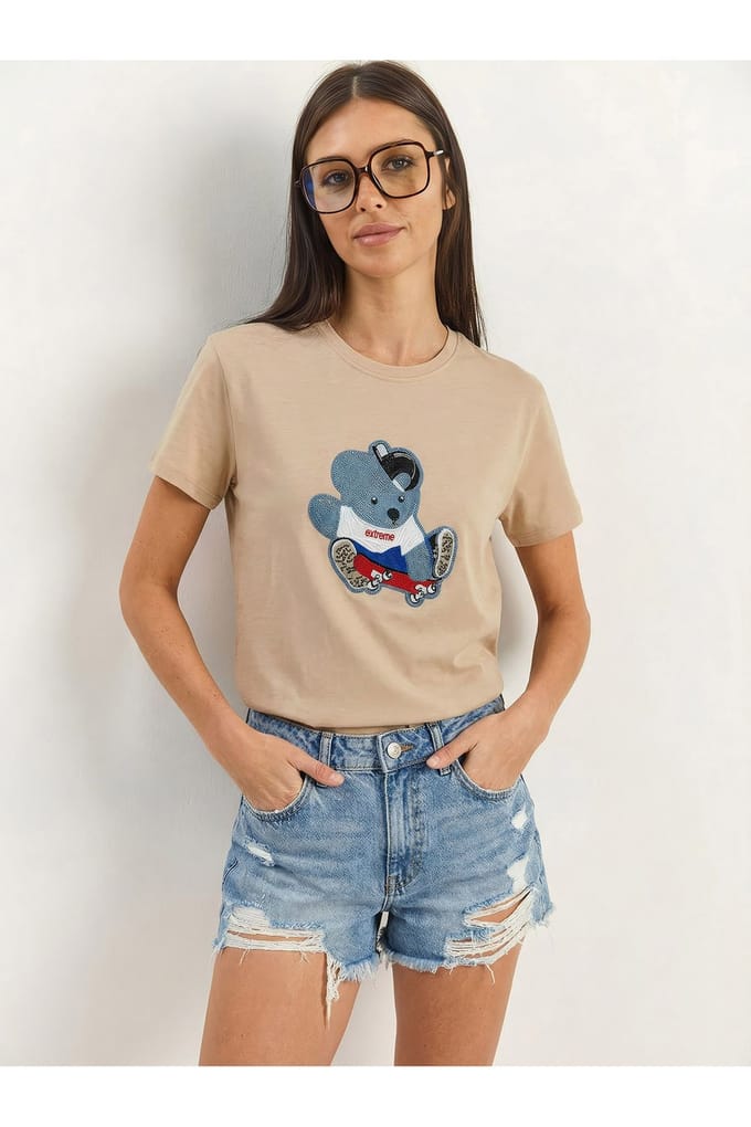 Geborduurd T-shirt met ronde hals